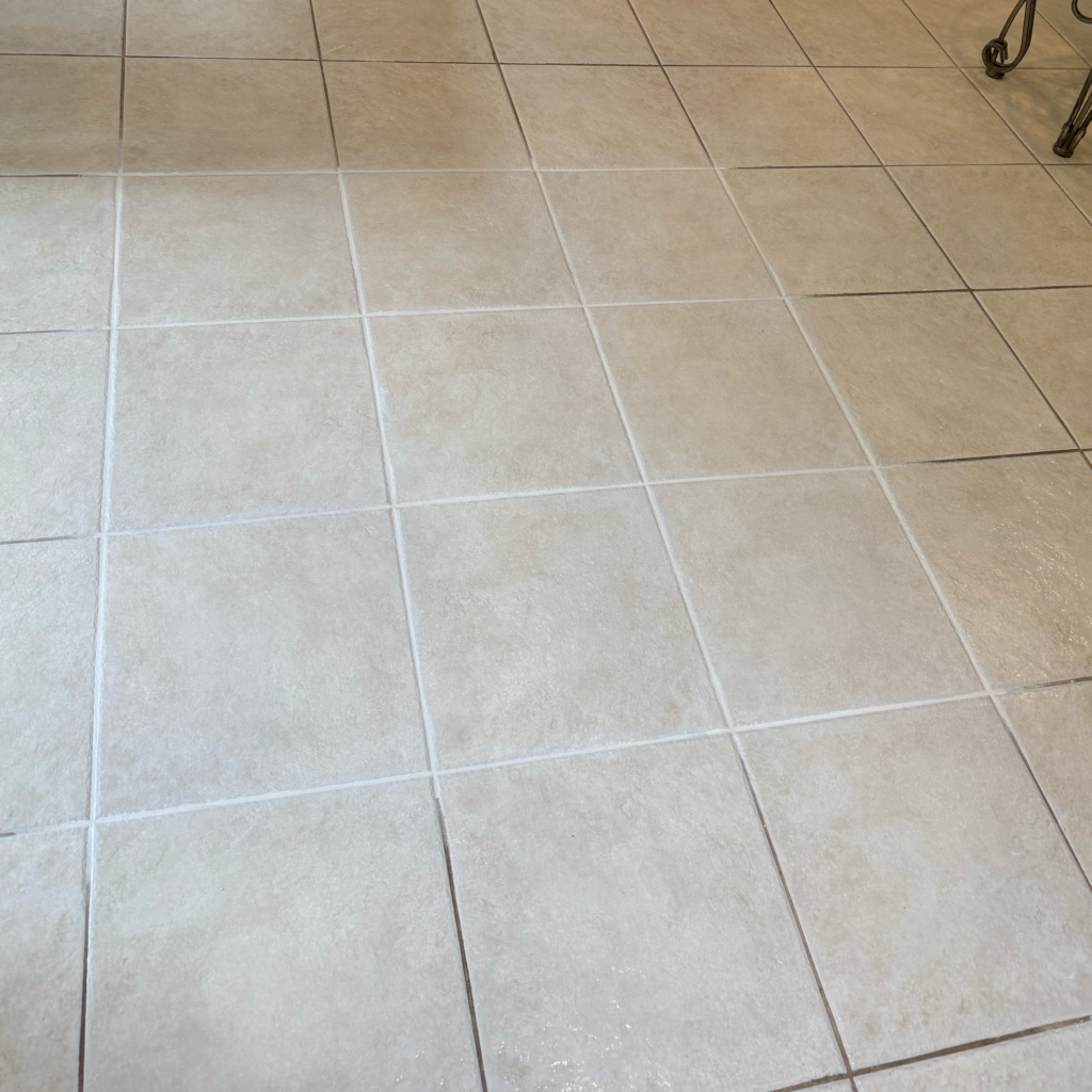 Cleaned tile floor with bright, uniform grout lines.